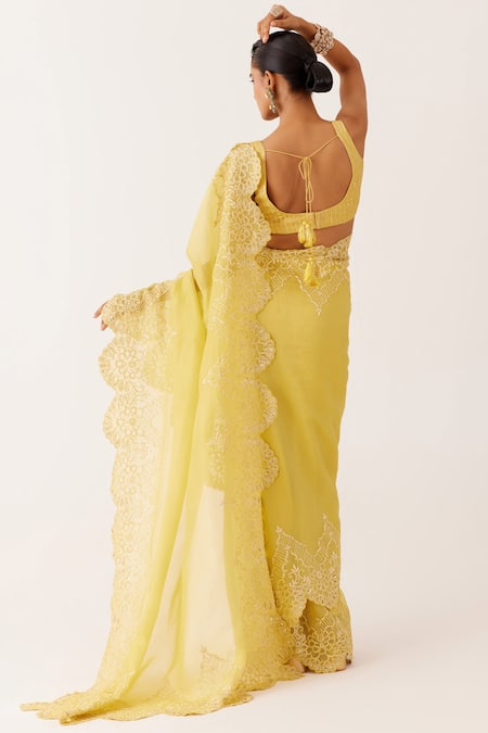 Devnaagri Dori Border Embroidered Saree With Blouse 