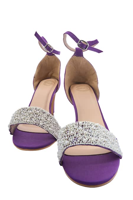 Modanta Footwear Pearl Strap Embellished Heels 