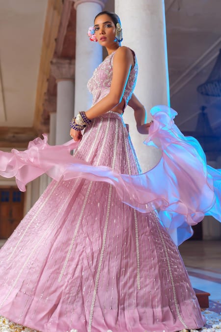 Anu Pellakuru_Purple , Silk Cut Work, Embroidery, Astron Ray Lehenga Set _at_Aza_Fashions