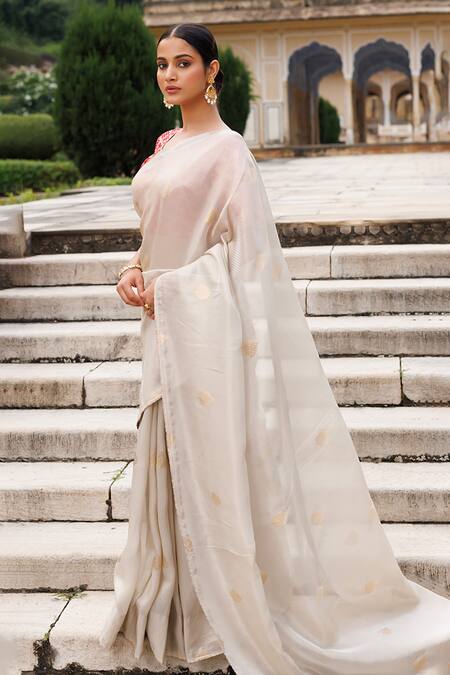 Buy Geroo Jaipur Grey Tissue Zari Woven Saree With Unstitched Blouse Piece Online at Aza Fashions Buy_Geroo Jaipur_Grey Tissue Zari Woven Saree With Unstitched Blouse Piece_Online_at_Aza_Fashions