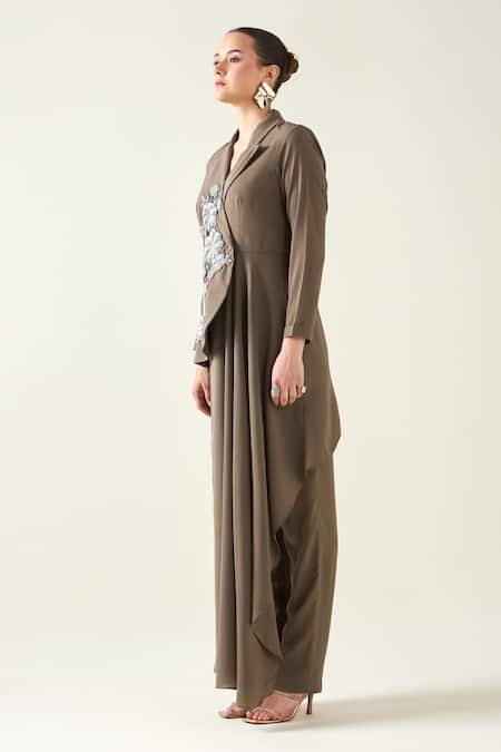 Buy Aakaar Green Modal Embroidery Floral Applique Blazer And Pant Set Online at Aza Fashions Buy_Aakaar_Green Modal Embroidery Floral Applique Blazer And Pant Set _Online_at_Aza_Fashions