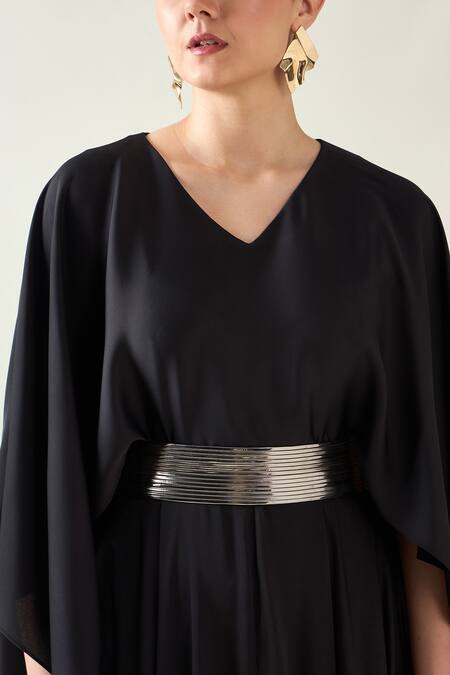 Buy Aakaar Black Mohair Buckles V-neck V Dress With Metallic Belt Online at Aza Fashions Buy_Aakaar_Black Mohair Buckles V-neck V Dress With Metallic Belt _Online_at_Aza_Fashions