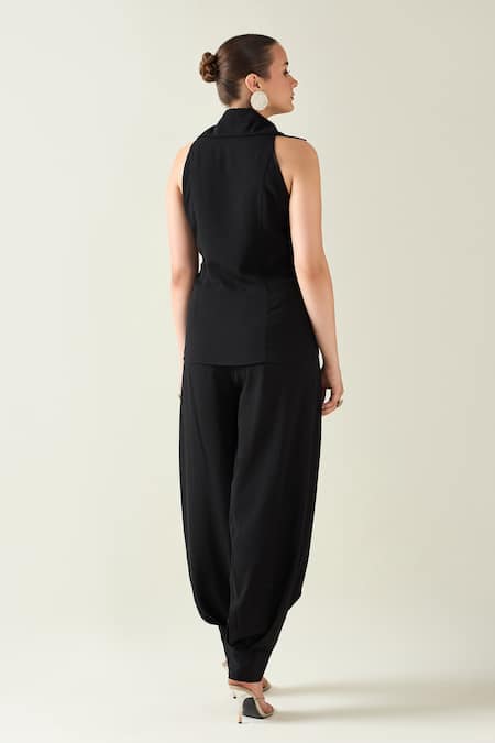 Shop Aakaar Black Modal, Mohair Collared Sleeveless Waistcoat Pant Set at Aza Fashions Shop_Aakaar_Black Modal, Mohair Collared Sleeveless Waistcoat Pant Set _at_Aza_Fashions