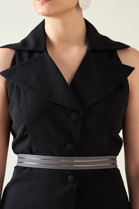 Shop Aakaar Black Modal, Mohair Collared Sleeveless Waistcoat Pant Set Online at Aza Fashions Shop_Aakaar_Black Modal, Mohair Collared Sleeveless Waistcoat Pant Set _Online_at_Aza_Fashions