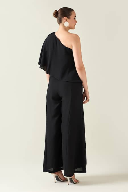 Aakaar Crystal Applique One Shoulder Jumpsuit 