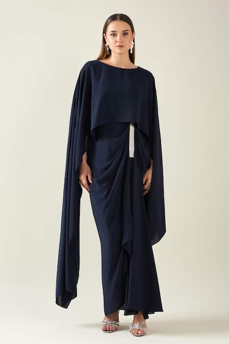 Aakaar Alloy Solid Draped Asymmetric Dress 