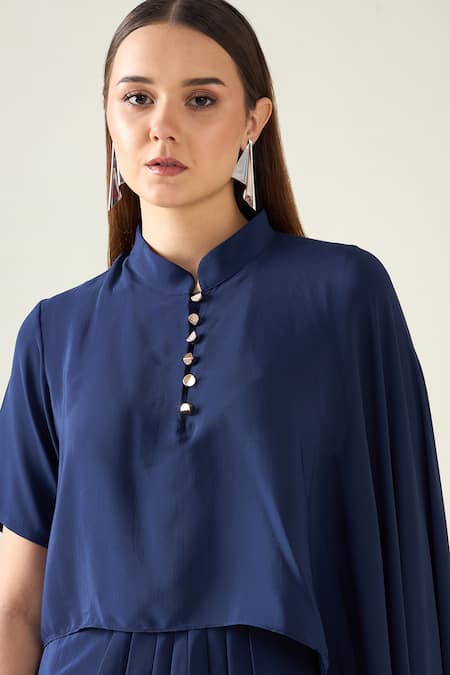 Shop_Aakaar_Blue Modal Bandeau Neck Water Fall Asymmetric Drape Dress _Online_at_Aza_Fashions