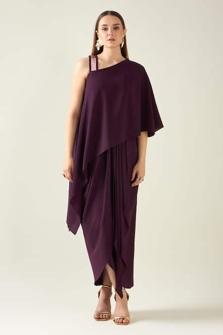 Aakaar Solid Alloy Asymmetric Draped Dress 