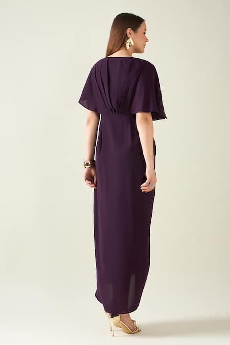 Aakaar Crystal Embroidered Pleat Drape Dress 