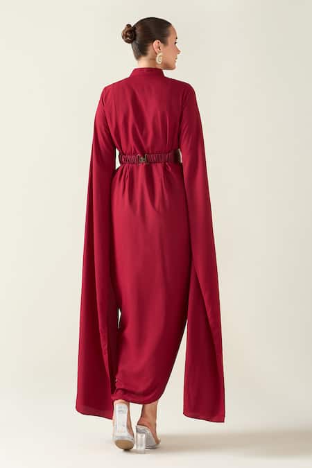 Aakaar Armour Style Draped Dress With Metallic Belt 