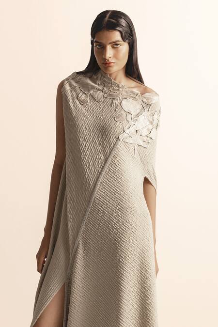 Buy_Abhishek Sharma_White Net Embroidery Boat Neck Nadru Asymmetrical Dress_Online_at_Aza_Fashions