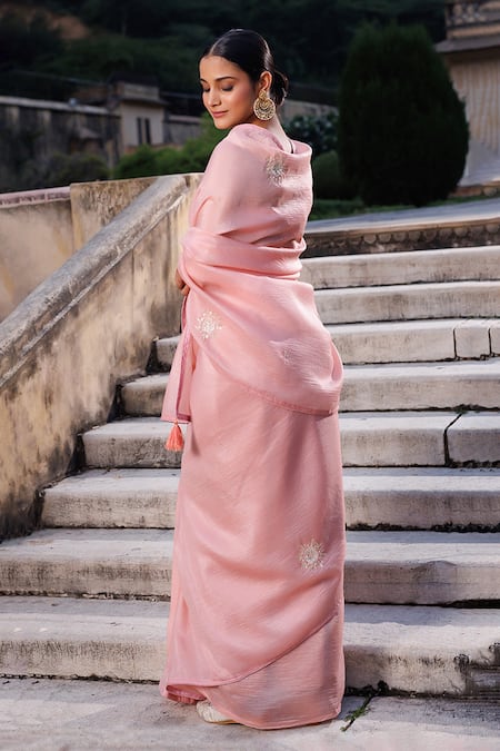 Geroo Jaipur Sequin & Gota Work Saree With Unstitched Blouse Piece 