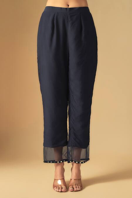 Asaga_Blue Organza, Chanderi, Muslin Zentangle Embroidered Bodice Kurta Pant Set _Online_at_Aza_Fashions