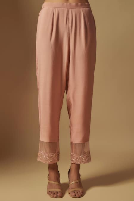 Asaga_Rose Gold Organza, Chanderi, Muslin Sequins, Cut Work, Floral Kurta Pant Set _Online_at_Aza_Fashions