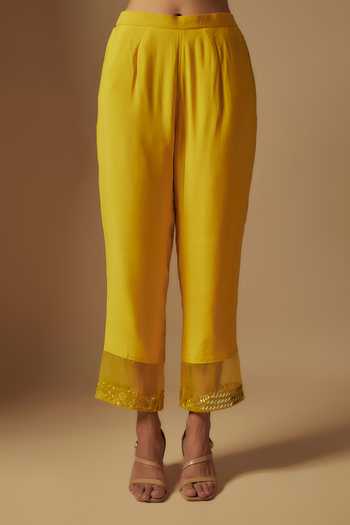 Asaga Yellow Organza, Chanderi, Muslin Sequins, Cut Work, Scatter Kurta Pant Set Online at Aza Fashions Asaga_Yellow Organza, Chanderi, Muslin Sequins, Cut Work, Scatter Kurta Pant Set _Online_at_Aza_Fashions