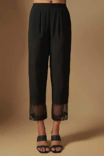 Asaga_Black Organza, Chanderi, Muslin Cut Work, Border Embroidered Kurta Pant Set _Online_at_Aza_Fashions