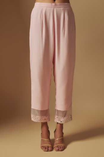 Asaga_Pink Organza, Chanderi, Muslin Cut Work, Zentangle Placement Kurta Pant Set _Online_at_Aza_Fashions