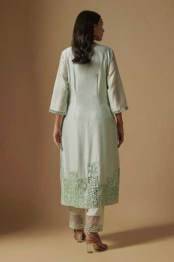 Shop Asaga Blue Organza, Chanderi, Muslin Sequins, Cut Work, Zentangle Kurta Pant Set at Aza Fashions Shop_Asaga_Blue Organza, Chanderi, Muslin Sequins, Cut Work, Zentangle Kurta Pant Set _at_Aza_Fashions