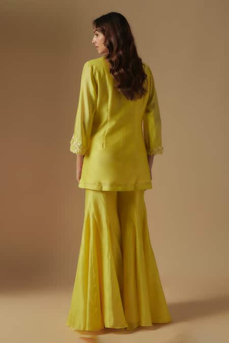 Asaga Cutdana Floral Applique Short Kurta Sharara Set 