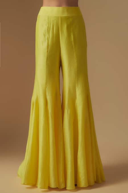 Asaga_Yellow Organza, Chanderi Cutdana Floral Applique Short Kurta Sharara Set _Online_at_Aza_Fashions