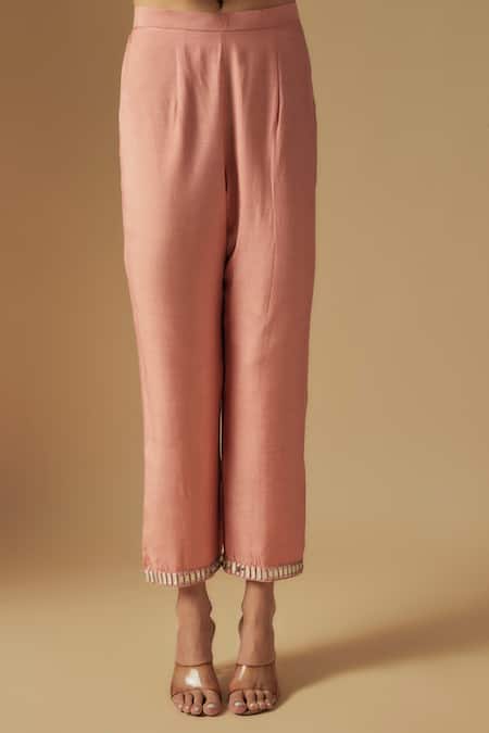 Asaga_Rose Gold Organza, Chanderi, Muslin Sequins, Mirrors, Border Kurta Pant Set _Online_at_Aza_Fashions