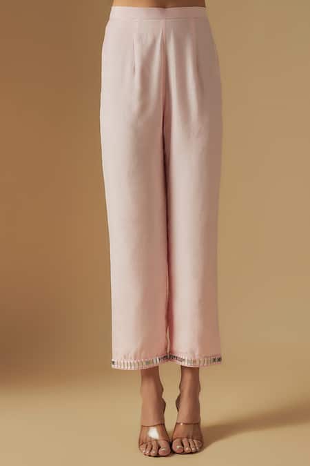 Asaga_Pink Organza, Chanderi, Muslin Sequins, Mirrors, Cut Cluster Kurta Pant Set _Online_at_Aza_Fashions