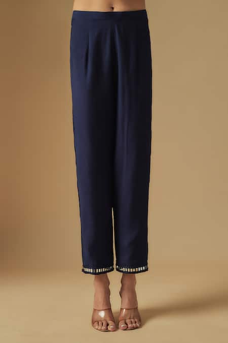 Asaga_Blue Organza, Chanderi, Muslin Cut Work, Zentangle Embroidered Kurta Pant Set _Online_at_Aza_Fashions