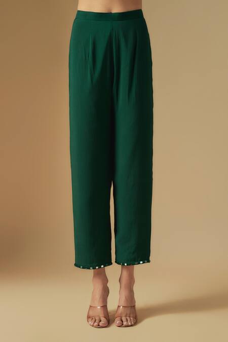 Asaga_Emerald Green Organza, Chanderi, Muslin Cut Work, Zentangle Kurta Pant Set _Online_at_Aza_Fashions