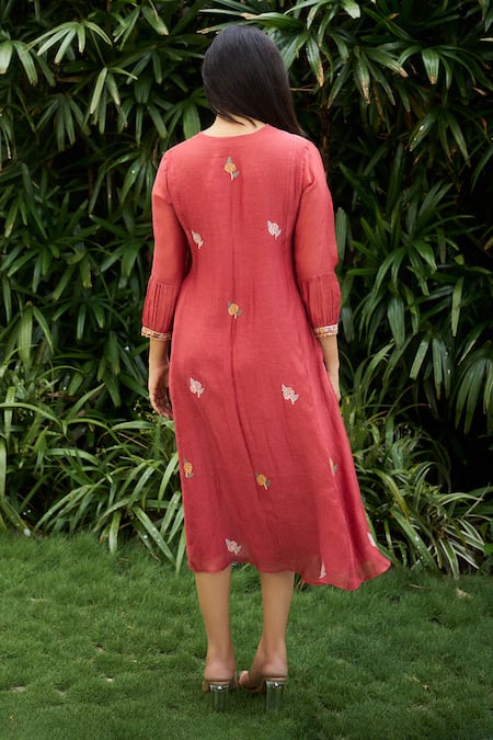 Purple Patch Amaryllis Floral Embroidered Dress 