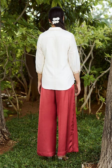 Purple Patch Hibiscus Embroidered Shirt With Pant 