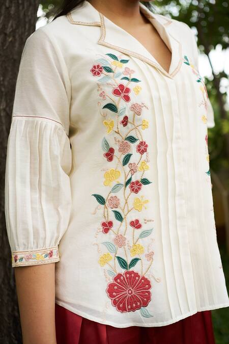 Purple Patch Off White Silk Organza, Modal, Satin Embroidery Hibiscus Shirt With Pant at Aza Fashions Purple Patch_Off White Silk Organza, Modal, Satin Embroidery Hibiscus Shirt With Pant _at_Aza_Fashions