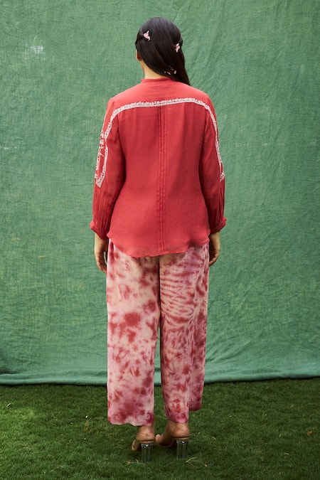 Purple Patch Poppy Embroidered Top With Pant 