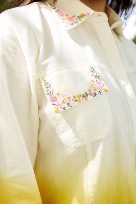 Buy_Purple Patch_Off White Handloom Cotton Embroidery Collared Sun Flower Shirt With Pant _Online_at_Aza_Fashions