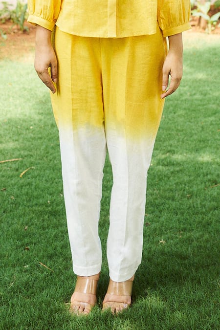 Shop_Purple Patch_Off White Handloom Cotton Embroidery Collared Sun Flower Shirt With Pant _Online_at_Aza_Fashions