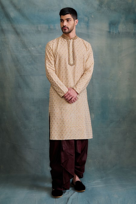 Krishna Mehta Jaal Block Print Kurta With Dhoti Pant 