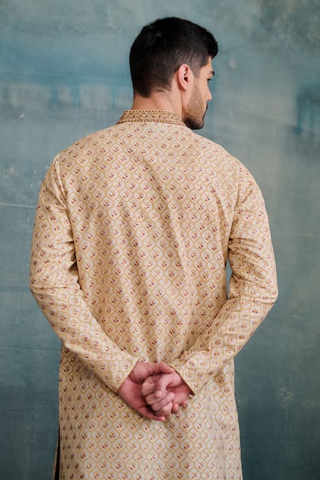 Shop Krishna Mehta Maroon Tussar Embroidery Jaal Block Print Kurta With Dhoti Pant at Aza Fashions Shop_Krishna Mehta_Maroon Tussar Embroidery Jaal Block Print Kurta With Dhoti Pant _at_Aza_Fashions