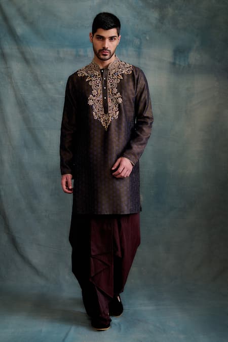 Krishna Mehta Zardozi Embroidered Placket Kurta With Dhoti Pant 