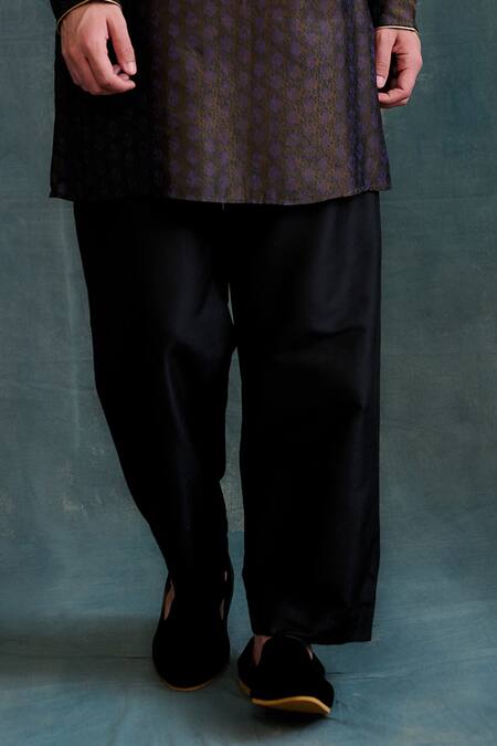 Krishna Mehta_Brown Tussar, Cotton Zari Zardozi Embroidered Placket Kurta With Dhoti Pant _Online_at_Aza_Fashions