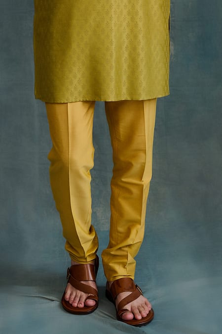 Shop Krishna Mehta Green Chanderi Embroidery Tonal Block Print Short Kurta With Churidar Online at Aza Fashions Shop_Krishna Mehta_Green Chanderi Embroidery Tonal Block Print Short Kurta With Churidar _Online_at_Aza_Fashions