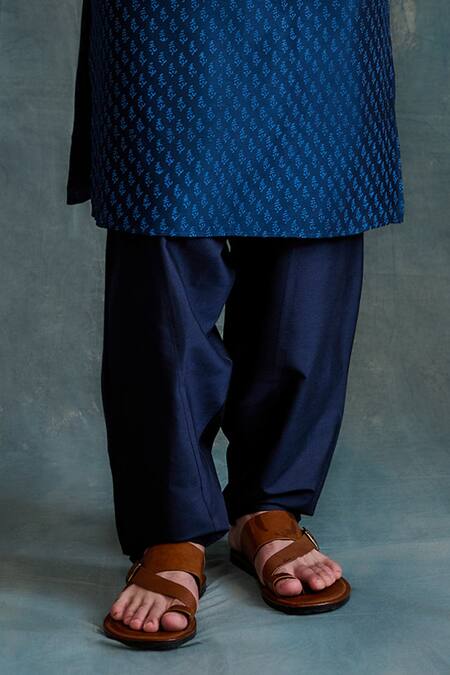 Krishna Mehta Blue Chanderi Embroidery Tonal Block Print Kurta With Salwar Online at Aza Fashions Krishna Mehta_Blue Chanderi Embroidery Tonal Block Print Kurta With Salwar _Online_at_Aza_Fashions