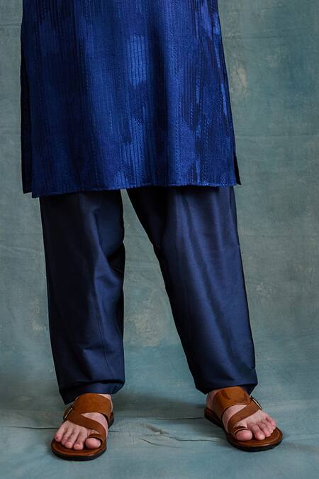 Krishna Mehta_Blue Tussar Gota Patti, Embroidery Resham Tonal Kurta With Salwar _Online_at_Aza_Fashions