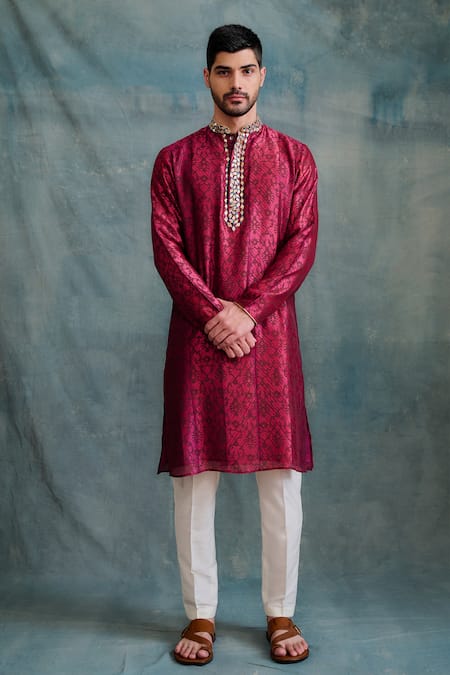 Krishna Mehta Tonal Block Print Kurta With Pant 