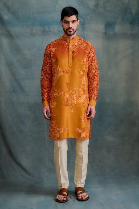 Krishna Mehta Floral Relief Print Kurta With Pant 