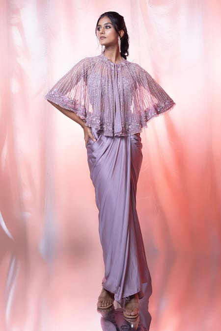Jiya by Veer Design Studio Embroidered Cape Draped Skirt Set 