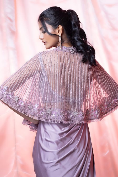 Jiya By Veer Design Studio Embroidered Cape Draped Skirt Set 