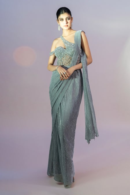 Jiya by Veer Design Studio Embroidered Attached Drape Gown 