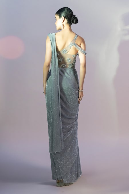 Jiya By Veer Design Studio Embroidered Attached Drape Gown 