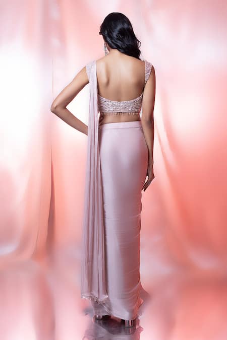 Jiya By Veer Design Studio Embroidered Pre-Draped Saree With Blouse 