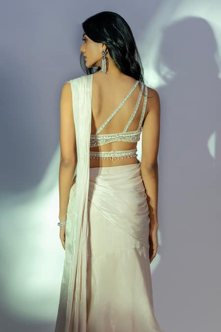 Jiya By Veer Design Studio Ruffled Pre-Draped Saree With Embroidered Blouse 