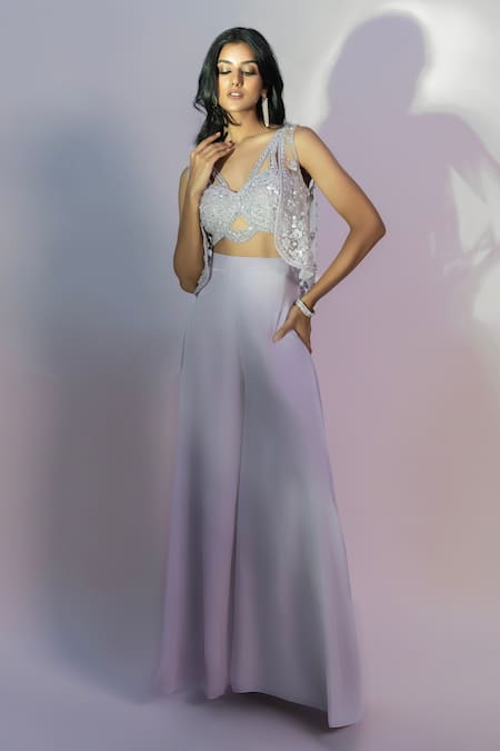 Jiya By Veer Design Studio Embroidered Jacket Flared Pant Set 